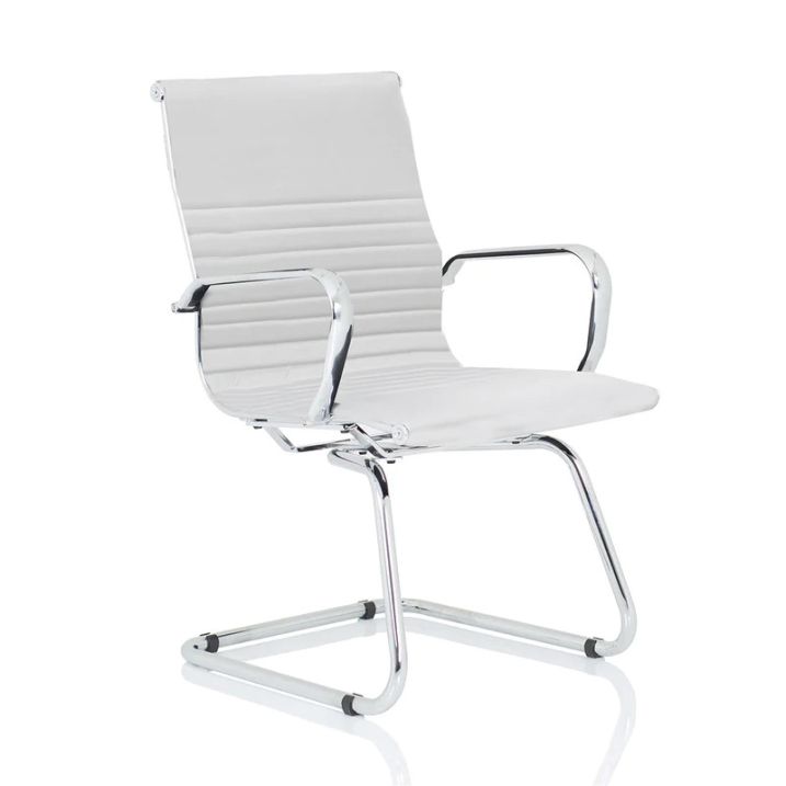Ribbed Leather Meeting Chair White