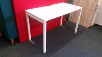 Used White Bench Desk - White Goal Post Legs