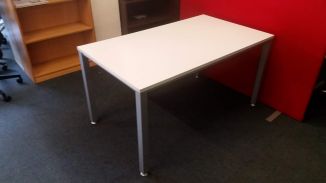 Used White Rectangular Meeting Table - Silver Legs