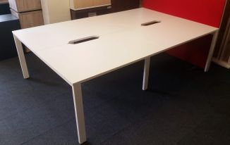 Used White 4 Person Bench Desk