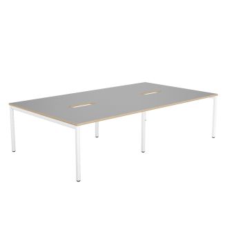 Elite Plus 4 Person Bench Desk - Plywood Edging - White Legs