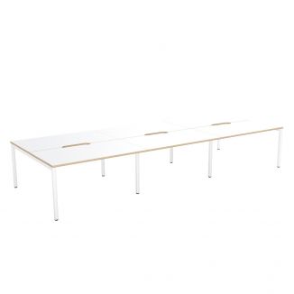 Elite Plus 6 Person Bench Desk - Plywood Edging - White Legs