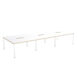 Elite Plus 6 Person Bench Desk - Plywood Edging - White Legs