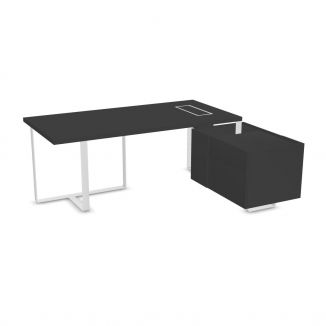 Flow Executive Dark Grey Desk with Fixed Right-Handed Pedestal - White Frame
