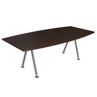 Walnut Meeting Table - Barrel Shaped - Silver A Frame Legs