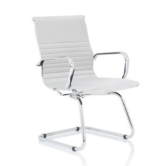 Ribbed Leather Meeting Chair - White