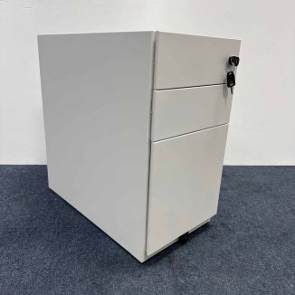 Used White Slimline 3 Drawer Mobile Pedestal