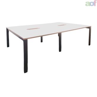 Used Light Grey Bench Desks - Raw Steel Goal Post Legs - Main