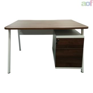 Second Hand Walnut Office Desk & Pedestal Set