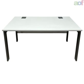 Used White Bench Desk - Grey Goal Post Legs