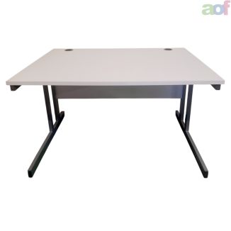 Second Hand White Office Desk - Silver Twin Cantilever Frame