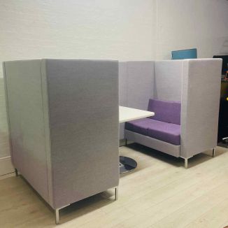 Second Hand Acoustic Meeting Booth - Grey & Purple - Angled