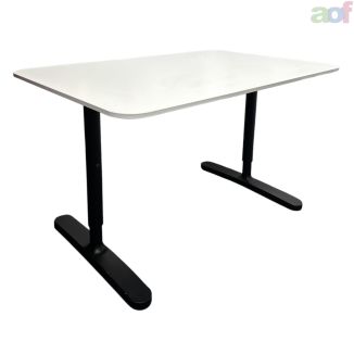 Second Hand White Adjustable Office Desk - Black Legs