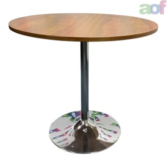 Second Hand Round Oak Meeting Table - Chrome Base