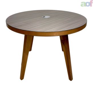 Used Round Grey Oak Meeting Table - Walnut Base