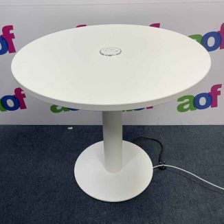Second Hand Round White Meeting Table - Trumpet Base