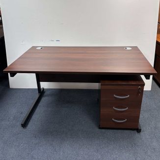 Used Unite Walnut Office Desk & Pedestal Set
