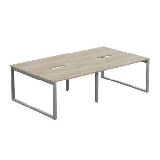 Unite 4 Person Grey Craft Oak Bench Desk - Silver Square Legs
