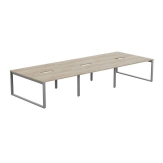 Unite 6 Person Grey Craft Oak Bench Desk - Silver Square Legs
