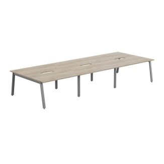 Unite 6 Person Grey Craft Oak Bench Desk - Silver A Frame
