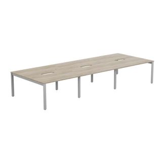 Unite 6 Person Grey Craft Oak Bench Desk - Silver Goal Post Legs
