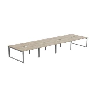 Unite 8 Person Grey Craft Oak Bench Desk - Silver Square Legs
