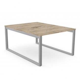 Unite 2 Person Grey Craft Oak Bench Desk - Silver Square Legs
