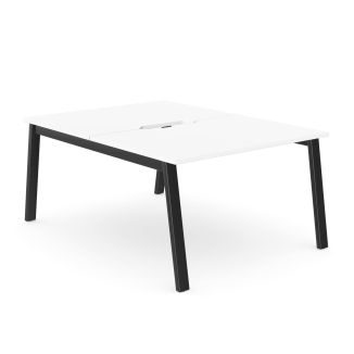 Unite 2 Person White Bench Desk - Black A Frame
