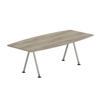 Grey Craft Oak Boardroom Table - Barrel Shaped - Silver A Frame Legs