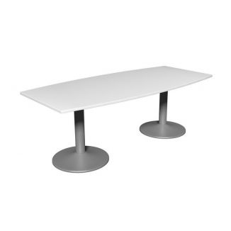 White Conference Table - Barrel Shaped - Silver Trumpet Legs