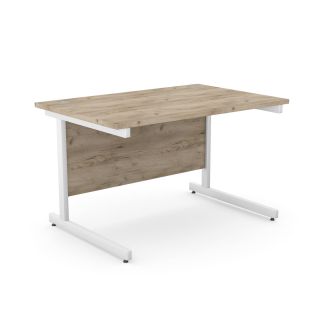 Unite Grey Craft Oak Desk - White Cantilever Frame