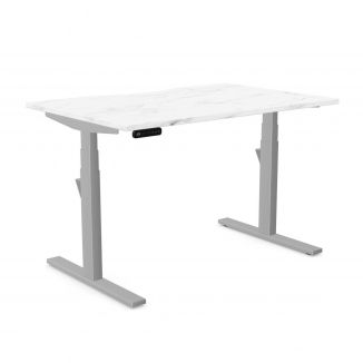 Unite Plus Marble Sit/Stand Desk - Silver Frame - Scallop
