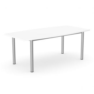 Unite Plus White Barrel-Shaped Meeting Table - Silver Goal Post Legs
