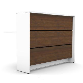 Wooden Slatted Reception Desk - Walnut & White
