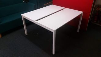 Second Hand White 2 Person Bench Desk - Goal Post Legs