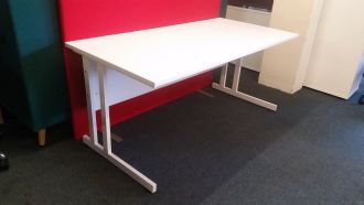 Used White Office Desk - White Twin Cantilever Frame