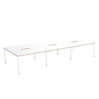 Elite Plus 6 Person Bench Desk - Plywood Edging - White Legs