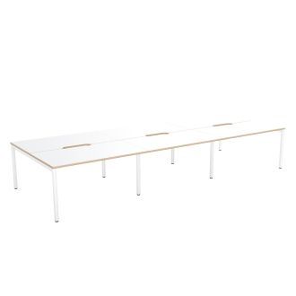 Elite Plus 6 Person Bench Desk - Plywood Edging - White Legs