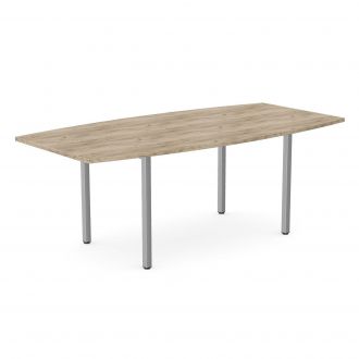 Budget Barrel-Shaped Meeting Table - Pole Legs-Wood - Grey Craft Oak