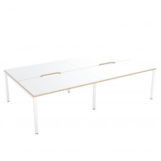 Budget 4 Person Bench Desk - Plywood Edging-Wood - Grey
