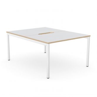Budget 2 Person Bench Desk - Plywood Edging-Wood - Grey