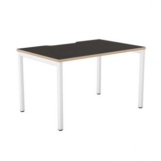 Elite Plus Bench Desk with White Legs - Plywood Edging - Harbour Oak - Scallop Cut-Out