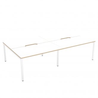 Budget 4 Person Bench Desk - Plywood Edging-Wood - White
