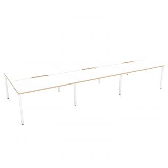 Budget 6 Person Bench Desk - Plywood Edging-Wood - White