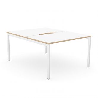 Budget 2 Person Bench Desk - Plywood Edging-Wood - White