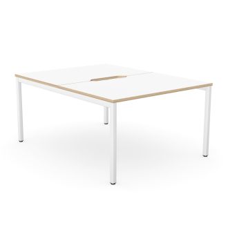 Budget 2 Person Bench Desk - Plywood Edging-Wood - White