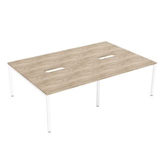 Elite 4 Person Bench Desk - Goal Post Legs-Wood - Grey Craft Oak