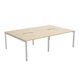 Elite 4 Person White Bench Desk - Goal Post Legs-Wood - Urban Oak