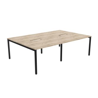 Elite 4 Person Grey Craft Oak Bench Desk - Black Goal Post Legs