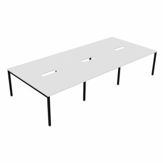 Elite 6 Person White Bench Desk - Black Goal Post Legs
